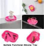 Silicone Bathroom Soap Dishes with Drain Spout-Bathroom and Kitchen Sink Organizer,Sponge Holder,Dish Soap Tray,Perfect for Dispenser,Scrubber,Bottle,Cup on Sink or Counter-Rose 4.9"×3.2"