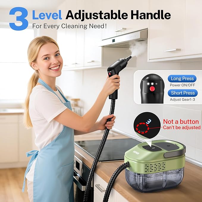 ODSD Steam Cleaner for Home & Car, 3-Level Adjustable Steamer for Cleaning, 15s Heat-Up & 1.6L Large Tank, Handheld Steam Cleaner for Car Detailing, Home, Tile, Grout, Furniture with 15pcs Accessories