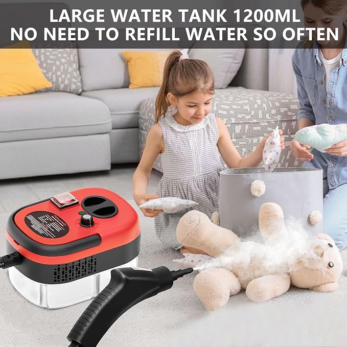 Handheld Steam Cleaner, Steamer for Cleaning, 2500W Pressurized Steam Cleaner with 1.2L Water Tank and 6 Attachments, Portable Steamer Cleaner for Home Car Kitchen Bathroom Furniture Tile Grout, Red