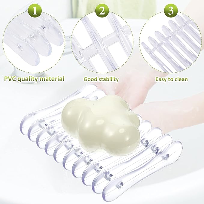 Plastic Bar Soap Holder Soap Saver Tray Bar Dish Self Draining Dishes for Sponge Dryer Bathroom Toilet Shower Kitchen Restaurant Counter(Clear,4 Pieces)