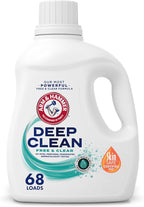 ARM & HAMMER Deep Clean Free & Clear Liquid Laundry Detergent, Free of Dyes, Perfumes and Phosphates, Suitable for Sensitive Skin, Dermatologist Tested, 102 Fl Oz, 68 Loads