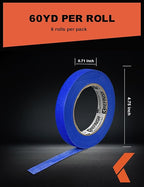 Blue Painters Tape for Car Paint No Residue Automotive Masking Tape for Automotive Paint - Heat Resistant for Paint Booth, 0.7 Inches x 60 Yards, 6 Rolls