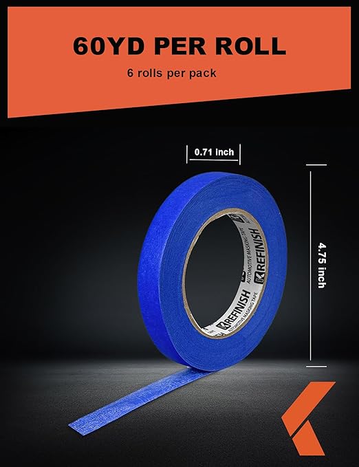 Blue Painters Tape for Car Paint No Residue Automotive Masking Tape for Automotive Paint - Heat Resistant for Paint Booth, 0.7 Inches x 60 Yards, 6 Rolls