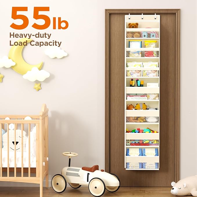 Over The Door Organizer, 7 Tier Door Hanging Organizers with 7 Large Pockets 12 Side Pockets, Behind Door Storage Hanging Shelves for Closet Bathroom Bedroom Nursery