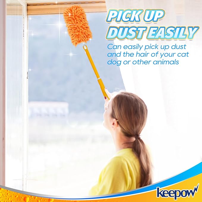 KEEPOW 6 Pack Reusable Duster Refill Compatible with Swiffer Duster, 360° Heavy Duty Duster Refills, Washable Microfiber Duster for Cleaning