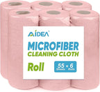 AIDEA Microfiber Cleaning Cloth 330 Sheets 6 Roll, Pink, Microfiber Towels for Cars, Shop Rags Washable,Cleaning Rags Reusable Paper Towels for Automotive, Mechanic, Workshops, House,11×9"