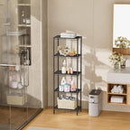 SINGAYE 5 Tier Shelf Wire Shelving Adjustable Storage Shelves Rack Standing Units for Kitchen Closet Laundry Bathroom Organizers Metal Pantry Narrow Mesh Gaps 10" D x 16" W x 55" H Black