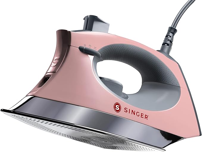 SINGER SteamCraft Steam Iron (1700W) | Steamer with Stainless Steel Plate, OnPoint Precision Tip for Hard-to-Reach Areas, Vertical Steam, Auto Shutoff & 300ml Tank Capacity – Pink