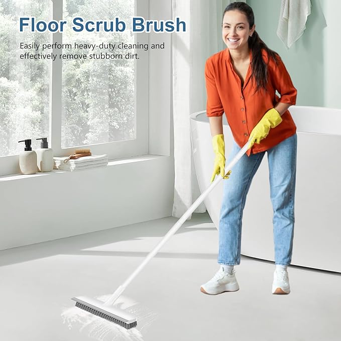 SetSail Floor Scrub Brush with 48-Inch Long Adjustable Handle 2 in 1 Scrape Brush Stiff Bristle Floor Scrubber for Cleaning Shower Bathroom Garage Kitchen Wall Deck Tub Tile