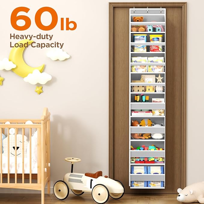 Over The Door Organizer, 8 Shelf Door Hanging Organizers with 8 Large Capacity Pockets, Back of Door Organizer Storage Hanging Shelves for Closet Bathroom Bedroom Nursery