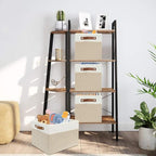 4 Pack Fabric Storage Baskets for Shelves, Closet Storage Bins for Shelves, Fabric Baskets for Organizing with Handles for Home and Office (White with Beige,15"L*10.2"W*9"H)