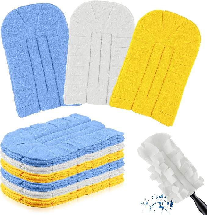 Zubebe 6 Pcs Duster Refill Reusable Fleece Duster Refills Feather Flat Dusters Multi Surface Washable Cleaning Pads Tools for Home, Blinds, Car, Pet, Furniture, Fans (SkyBlue,Yellow,White)