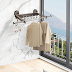 Extendable Clothing Dryer Rack, Invisible Folding Storage, Wall Mounted Drying Rack, Strong Suction Power, for Bed Linen, Clothing, Foldable Bathroom Wall Shelf (Curry Grey)