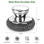 4PCS Steel Wool Scrubber Pads, Stainless Steel Scrubber Set with 3Pcs Steel Wool Pads, Steel Scrubber for Dishes, Ideal for Cleaning Cast Iron, Pots, Pans, Grills, Stoves, Sink, Kitchen Household