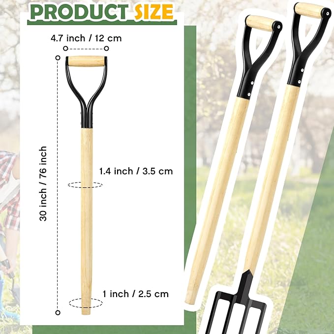 2 Pcs Spading Pitchfork Handle 30 Inch Wooden Shovel Handle Replacement D Shaped Pitch Fork Handles Replacement Tool for Shovel Scoop Hoe Rake Garden Digging