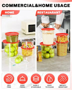 6QT NSF Round Food Storage Containers with Lids: 4 PCS [Total Food Grade][Hot&Cold Resistant] Dough Proofing Container for Pizza, Bread with Measuring Spoons Included(BPA FREE) (RED)