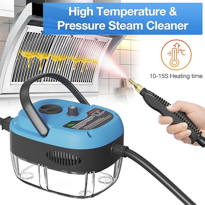 Handheld Steam Cleaner，2500W Hand-Held High Pressure Portable Cleaning Machine with 3 Brush, High Temperature Steamer for Home Use, Kitchen, Furniture, Bathroom, Car (Blue)