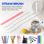 6 Pack Holikme 4 in 1 Cup Lid Cleaning Brush Set with 3 Straws, Multifunctional Bottle Brush, Silicone Cup Lid Gap Cleaner, Durable Bristle Crevice Cleaning Brush, Red