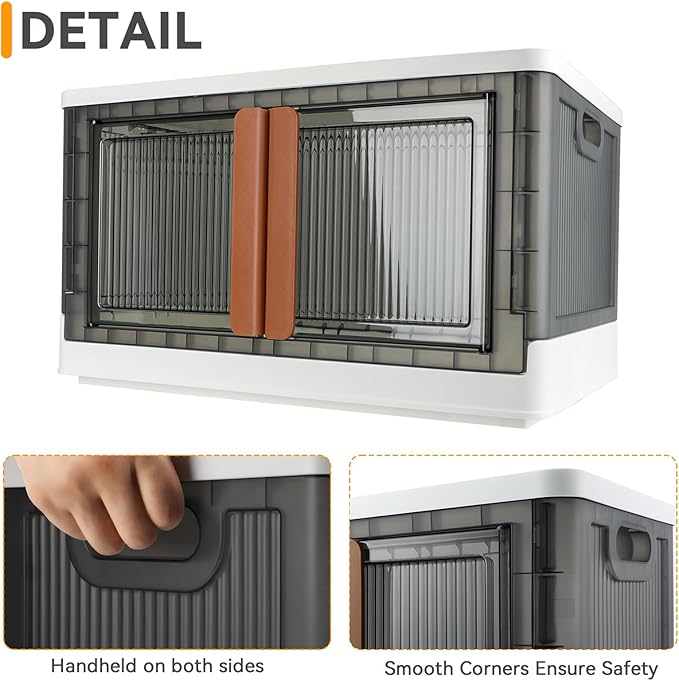 Storage Bins, Cabinet with Lids, Extra Large Useful Box, 19 Gallons (72L) Capacity (Per One), 2 Packs, Collapsible, Transparent, Home Organizer