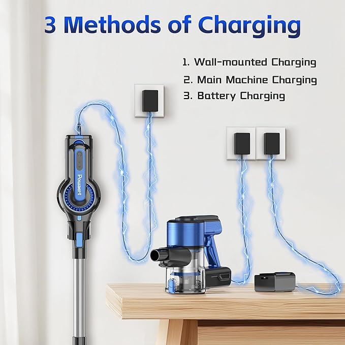 Cordless Vacuum Cleaner for Home, 45Kpa Lightweight Stick Vacuum with Powerful Suction, Rechargeable Battery Up to 50mins, Handheld Vacuum Cleaners for Carpets, Pet Hair, Hardwood Floors -Dark Blue