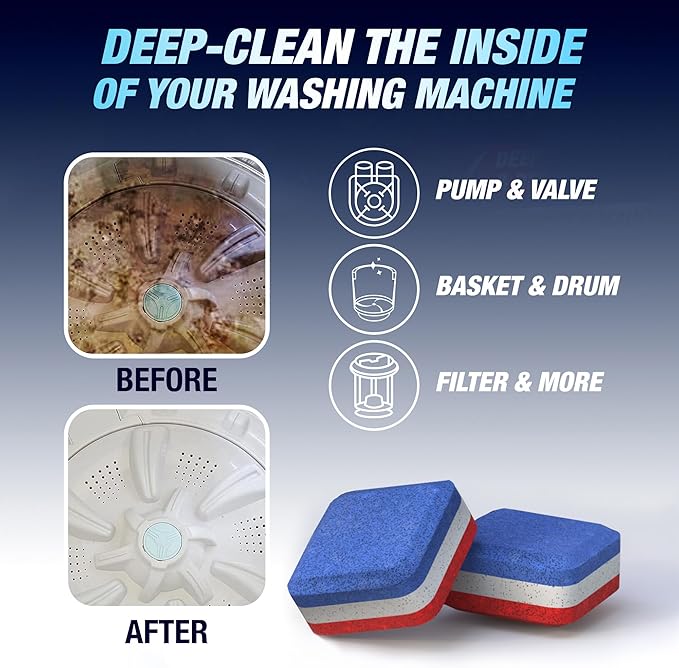Washing Machine Cleaner Tablets 56 Pack for HE Top Load - Eco Friendly Washer Machine Cleaning Tablets - 3 Layers Septic Safe Wash Machine Full Deodorizer Descaler Protector - 2 Plus Year Supply
