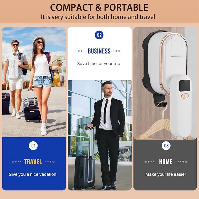 Steamer for Clothes, Wall Mounted Wet Dry Dual-purpose Portable Ironing Machine, 3 Level Adjustable Digital Display Screen 1200W High-power Steam Iron, Suitable for Home, Travel & Dormitory (White)