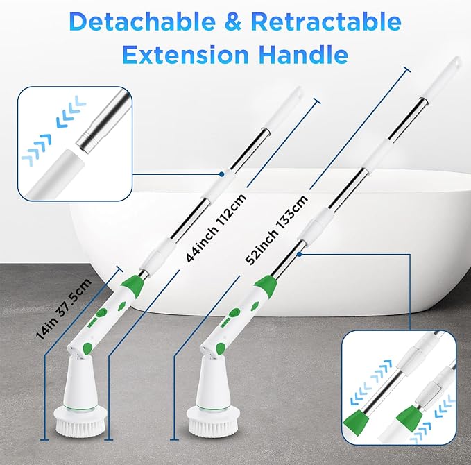 Electric Spin Scrubber, 2024 New Bathroom Cleaner, Power Shower Cleaning Brush with Extendable Handle & 4 Brush Heads, Shower Scrubber for Bathtub Tile Grout Kitchen Window and Floor