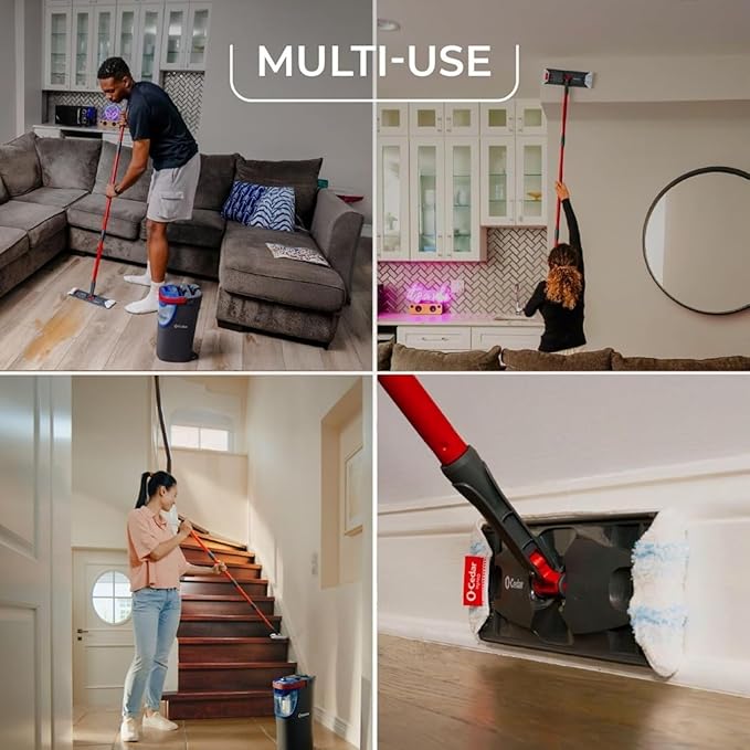 O-Cedar H2prO Flat Mop System with 1 Mop Head Refill | Quick Cleaning Tool | Clean with Clean Water | Machine Washable Reusable Microfiber Mop Pad | Safe on Wood Floors, Vinyl, Tile, Baseboards, Walls