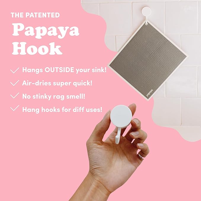 Papaya Reusable Paper Towels 2-Pack - 2 Sheets + 1 Hooks, Quick Drying, No Odor, 1 Sheet Replaces 17 Rolls, Washable Kitchen Cloth, Sustainable Dish Sponge, Eco Friendly Gift