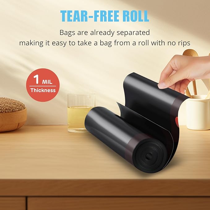 Pre-Separated Drawstring Trash Bags for 15 Gallon Trash Cans, 100 Count, Ultra Strong Black Tall Kitchen Garbage Bags, Tear-Free Large Trash Liners for Lawn & Yard
