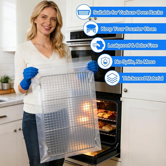Palksky Oven Rack Cleaning Bags, 31.4''*39.3'' Heavy Duty No Scrub Oven Rack Cleaning Bags, Reusable Leak-Resistant PE Bags for Deep Soaking Grill Grates, BBQ Racks, No Cleaner Included, 3 Packs