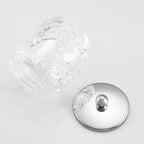 Clear Transparent Apothecary Floral Embossed Glass Jar With Silver/Chrome Metal Lid Cover for Bathroom Organization, Cotton Balls, Q Tips, and Small Accessories, Bathroom Storage