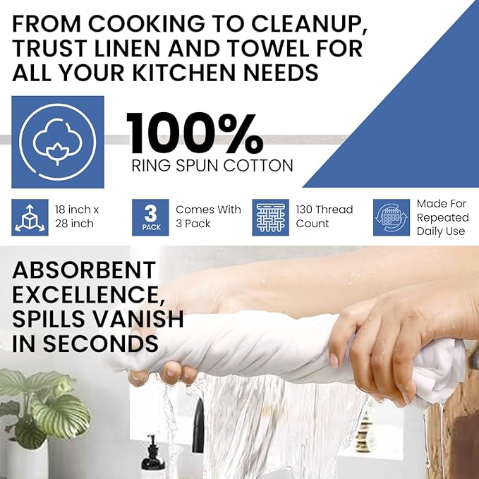 Flour Sack Towels - 100% Cotton Tea Towels for Crafts, Dish Towels for Kitchen, Embroidery, Cleaning, Baking (Pack of 3) - 18"x 28"