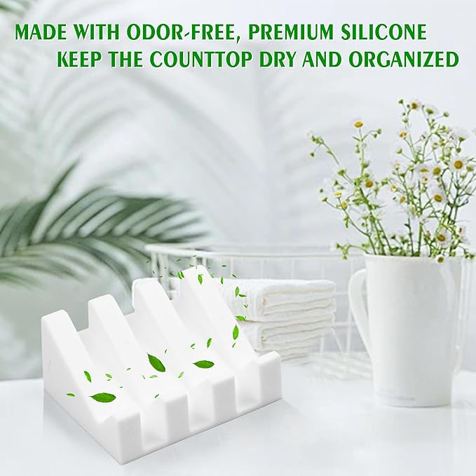 Self Draining Soap Dish Holder,Silicone Soap Dish,for Bathroom,Kitchen, Sponges，Can Extend Soap Life，Keep Soap Bars Dry and Easy Cleaning (Cream White,2-Pack)