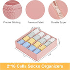 Joyoldelf Sock Drawer Organizer Divider, 16-Cell Underwear Organizers and Storage Fabric Drawer Organizer for Socks, Lingerie, Ties, 2 Packs Pink
