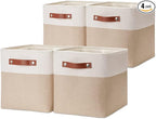 HNZIGE Foldable Storage Baskets(4 Pack) Cube Storage Baskets for Shelves,Storage Cubes for Organizing Closet,12x12 Baskets for Cube Storage,Home Organization with Handles(White&Beige)