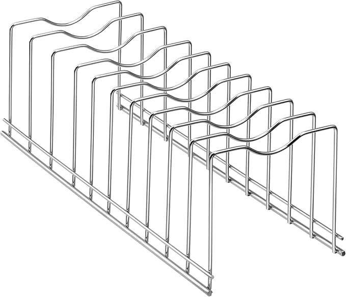 Slideep Pot Pan Lid Holder Rack Organizer, Kitchen Dish Plate Storage Organizer Drying Rack, Bakeware Pot Lid Rack Holder Organizer, Pantry and Cabinet Holder,Set of 2