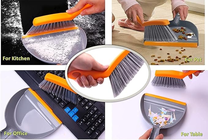 Mini Broom and Dustpan Set - Small Broom and Dustpan Set for Home, Camping Broom, Whisk Brooms Small(Gray Orange)