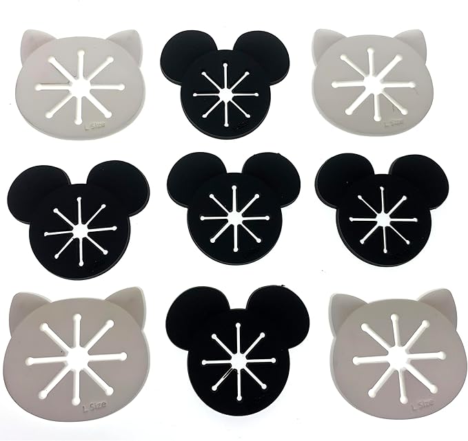 20PCS Sock Rings, Sock Clips, Sock Holders Locks Washing Sorters Laundry Storage Organization for Washing and Dryer Machine, Soft Rubber Sock Keepers, Black Mouse/Bear and White Cat Pattern