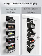 Yecaye 1 Pc Over the Door Organizer with 5 Bins 10 Side Pockets, 44lbs Load Hanging Bathroom and Bedroom Organizer, behind the Door Hanging Organizers for Nursery Newborn Baby Essential Stuff Black