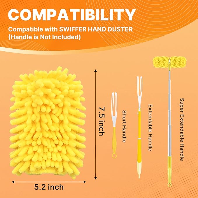Reusable Duster Refill Compatible with Swiffer Hand Duster, 360 Heavy Duty Duster Refills, Microfiber Washable Dusters Refills for Swiffer Duster Extended Handle, 4 Pack (Handle is Not Included)