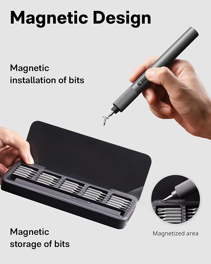 HOTO 25-in-1 Mini Electric Screwdriver, 3.7V Precision Screwdriver Set, USB-C Rechargeable, Compact Magnetic Tool for Phone, Laptop, Camera, DIY Projects, Electronics Repair