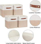 HNZIGE Foldable Storage Cubes Baskets for Organizing Set of 4, Fabric Cube Storage Bins 11 x11, Collapsible Storage Basket Bins Cube with Handles for Shelves Home Nursery(White Beige)