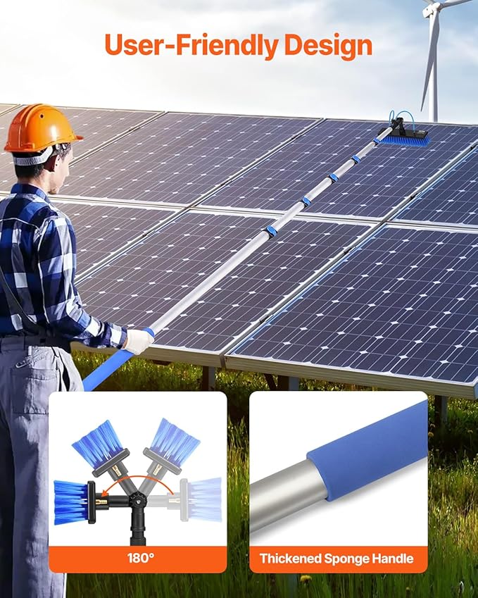 VEVOR Water Fed Pole Kit, 36FT Solar Panel Cleaning Pole with Extendable Handle, 180° Rotatable Brush Head & 65.6FT Hose, Household & Outdoor Window Cleaner Tool for Caravan Solar Panel Deck