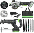 GALAX PRO Cordless Circular and Reciprocating Saw Combo Kit with 1pcs 4.0Ah Lithium Battery and One Charger, 7 Saw Blades and Tool Bag
