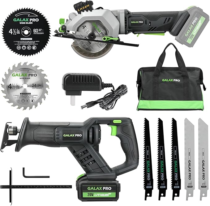 GALAX PRO Cordless Circular and Reciprocating Saw Combo Kit with 1pcs 4.0Ah Lithium Battery and One Charger, 7 Saw Blades and Tool Bag