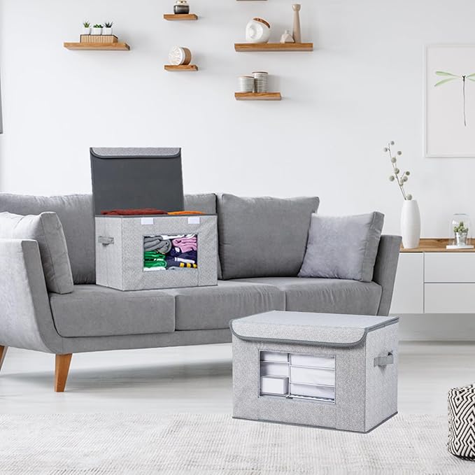 Univivi Larger Fabric Collapsible Storage Bins [2-Pack] Foldable Storage Boxes with Lids, Storage Cube Organizer Basket for Home, Closet, Bedroom (Gray, 17“ x 12” x 12")