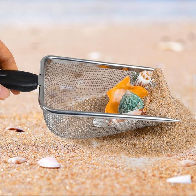 Beach Sand Sifter, 2 Beach Sifting Sand Telescoping Pole Sets with Scoops, Baskets, Mesh Bag, for Kids Picking Up Shells Shovels Shark Teeth