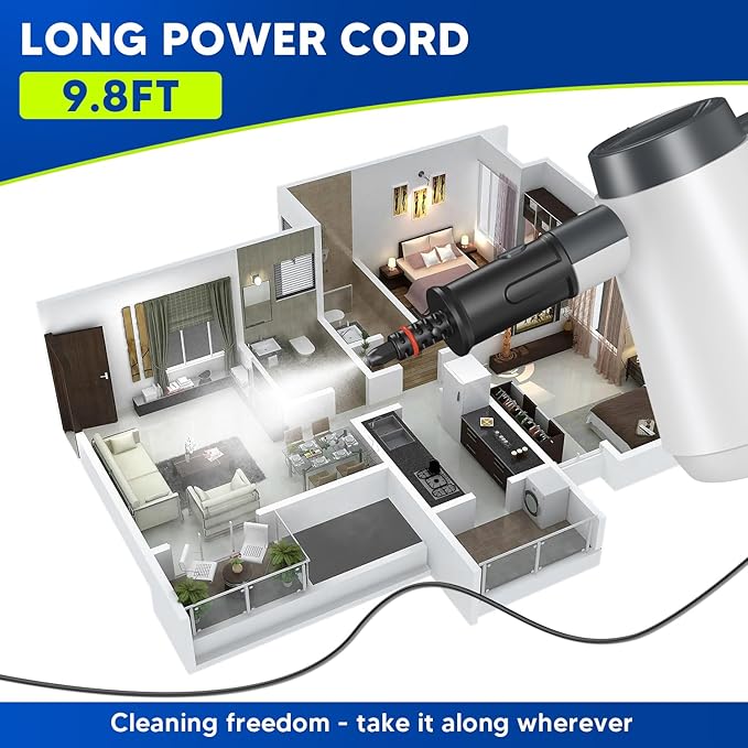 Handheld Steam Cleaner, Pressurized Steam Cleaner for Home with 10PCS Accessories, 15S Fast Heating Portable Steamer for Cleaning with Safety Lock for Home Kitchen Cleaning, Floors, Appliance Surfaces