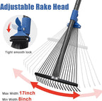 Adjustable Metal Leaf Rake Long Handle, 72 inch Garden Rakes for Lawns Heavy Duty Leaves with Expandable Head 8-17", Yard Women Kids Rake for Gardening RV Camping